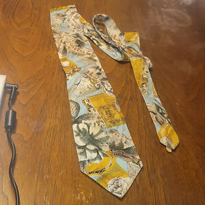 DANIEL de FASSON 100% SILK HAND made tie blue gold cream gray greek